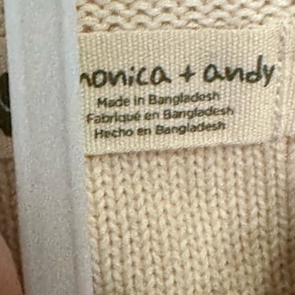 NWT Monica + Andy 100% Organic Cotton Beige Baby Knit Set w/ Pink K Initial 3-6m - Picture 2 of 6